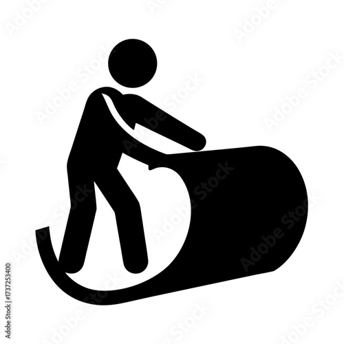 Person rolling up a large carpet silhouette