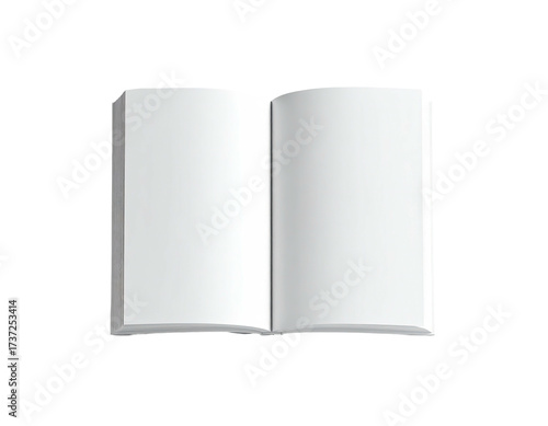 Open book with blank white pages, spine facing the viewer, isolated on black