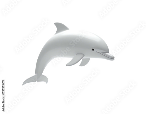 Glossy gray dolphin leaping against a stark black background, isolated