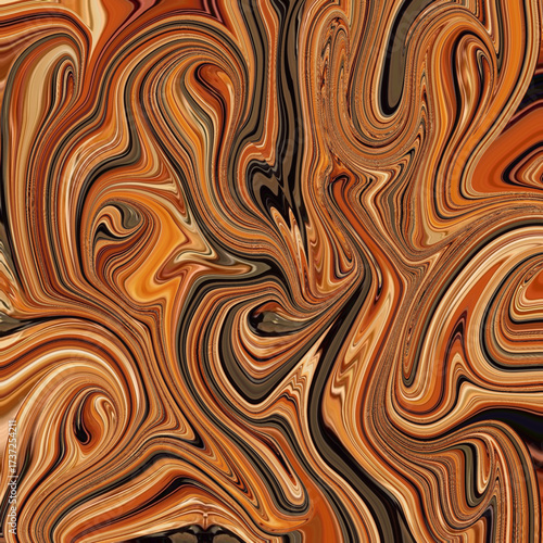 Abstract copper and brown swirl marble effect with fluid flowing texture, ideal for luxury backgrounds, artistic design, and decor.
