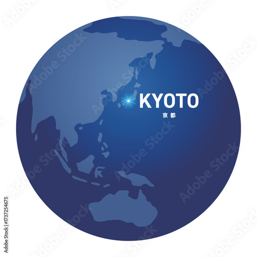 京都の位置をしめす地球儀の世界地図