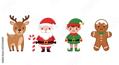 Wallpaper Mural Set of Christmas Elements include Santa Clause, Elf, Reindeer, Ginger Bread and Sugar Cane vector Torontodigital.ca