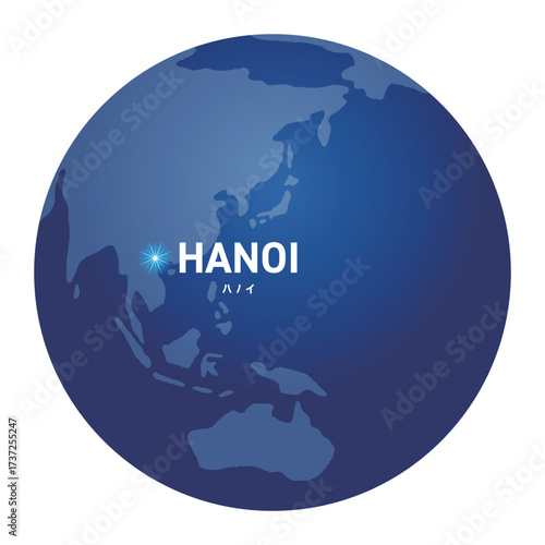 ハノイの位置をしめす地球儀の世界地図