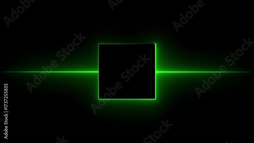 Abstract neon box with glowing neon lines on black background. Glowing Neon light frame rectangle loading icon background in 4k video animation.
