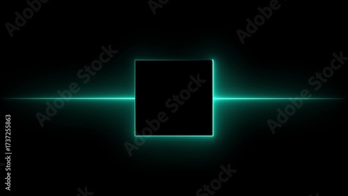 Abstract neon box with glowing neon lines on black background. Glowing Neon light frame rectangle loading icon background in 4k video animation.