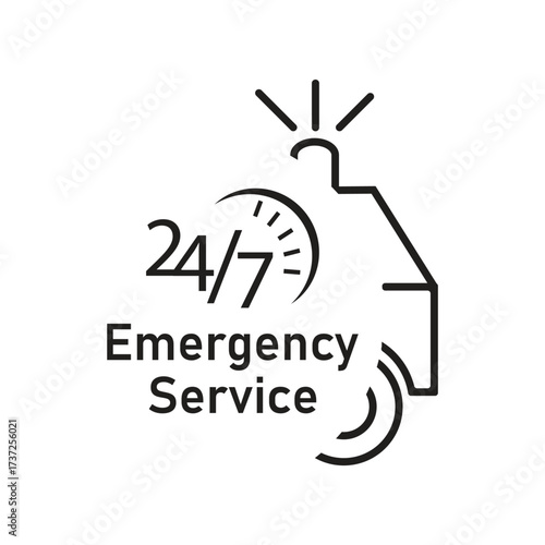 24/7 Emergency Service Icon, Car Repair and Roadside Assistance Symbol