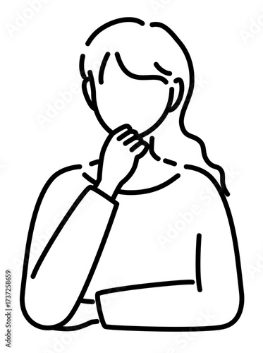 アゴに手を置き悩む会社員や保護者や学生や主婦