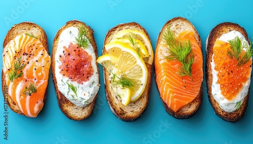 Open-faced sandwiches, toppings on sliced bread