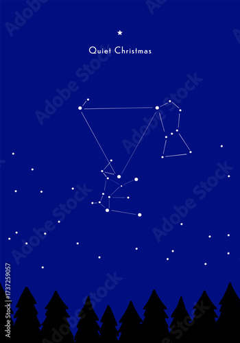 しずかなクリスマスの夜_北極星,オリオン座,シリウス,おおいぬ座｜Quiet Christmas moonlit night, Christmas,fir forest, fir trees, moonlight