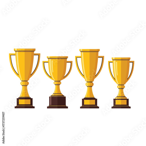 Four golden trophies lined up, representing achievement, success, and awards.