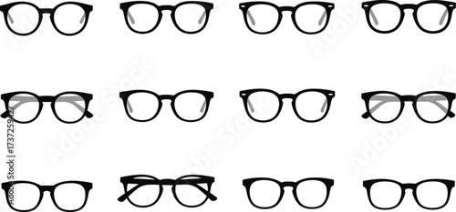 Collection of various stylish glasses frames on transparent background, different types