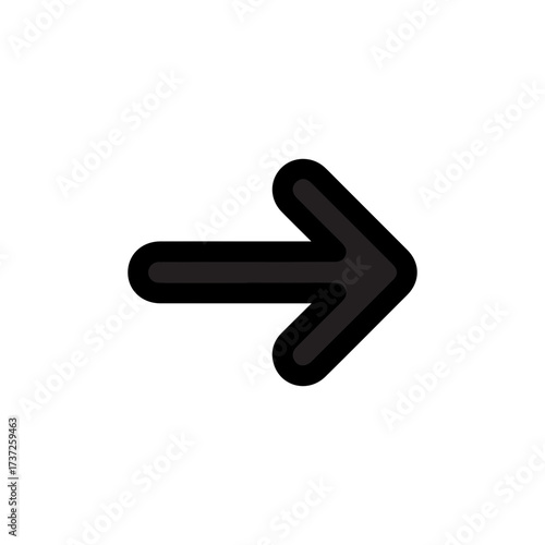 Simple black arrow pointing to the right, a universal icon for navigation, pointing, and indicating the next step or direction. Isolated graphic element