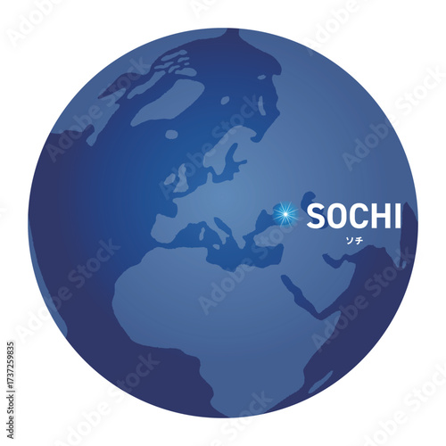 ソチの位置をしめす地球儀の世界地図