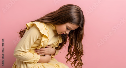 Childhood Distress Girl Experiencing Stomach Pain Abdominal Discomfort Sickness Symptoms Health Issue Medical Concern Digestive Problem Unwell Teenager Hurt Tummy Ache