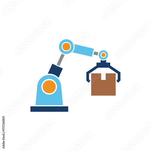 Automated Arm Lifting a Cardboard Box Illustration of Modern Industrial Technology