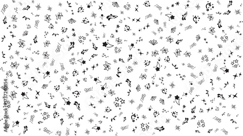 Black and White Doodle Pattern with Stars and Question Marks Keywords: doodle, pattern, black and