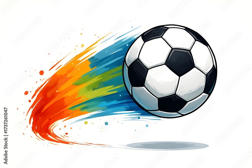 Fototapeta premium Flying Soccer Ball with Colorful Abstract Trail