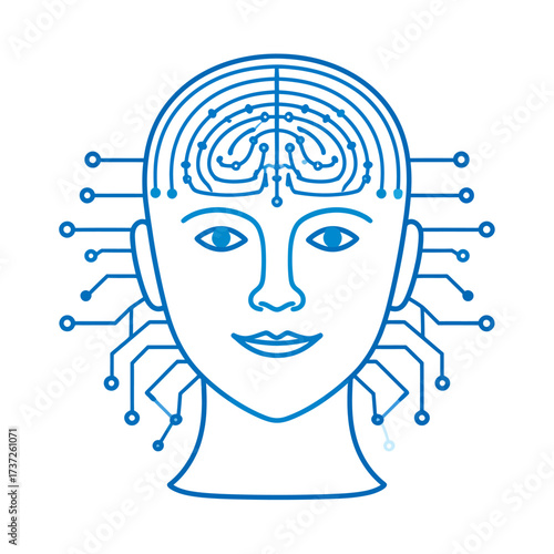 Sleek AI Robot Head Logo Illustration Featuring a Circuit Board Brain, Symbolizing Artificial Intelligence and Digital Innovation in Technology