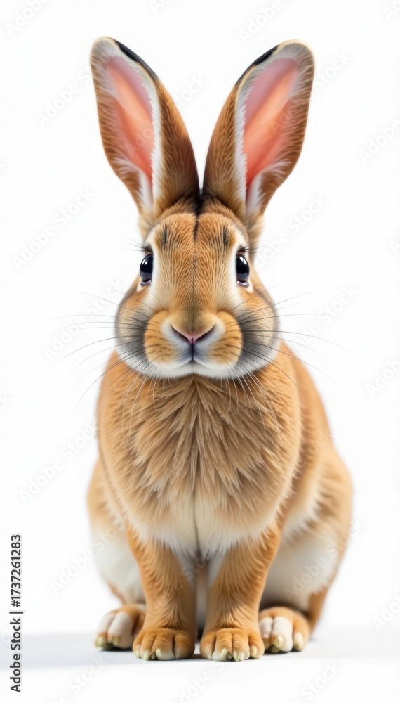 Fototapeta premium A lone brown bunny, ears erect, on a seamless white background, studio, ear, photography