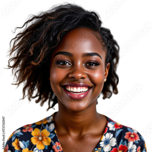 Joyful smiling woman urban setting portrait photography bright colors close-up emotion and beauty