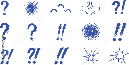 Blue Hand Drawn Punctuation and Symbols Collection vector illustration