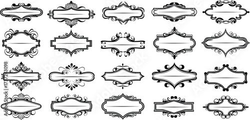 Decorative Floral Frames with Black Ornate Borders on Transparent Background