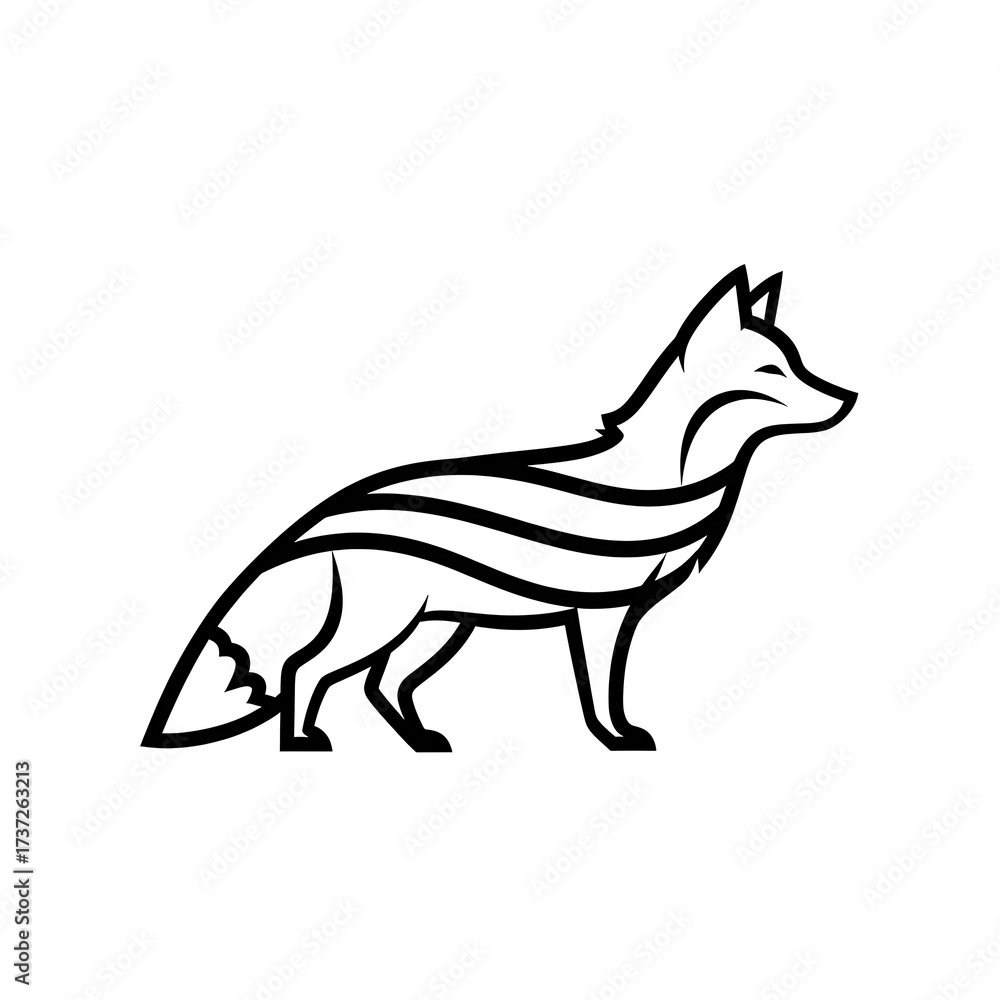 Obraz premium Monoline Illustration of a Fox Standing Profile View Striking Black and White Design for Wildlife Animal Logos and Branding Projects