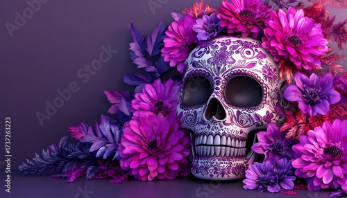 Day of the Dead skull and flowers.
