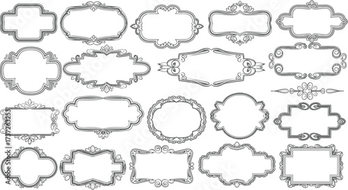 Decorative Frames Set, Blank Borders, Ornamented Edge Elements, Vintage Styling, Isolated