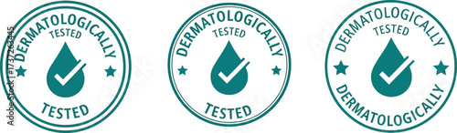 Dermatologically Tested Round Stamp with Check Mark Inside Waterdrop icon