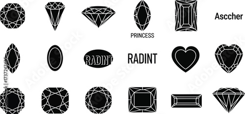 Different Black Gemstones Types Isolated on Transparent Background