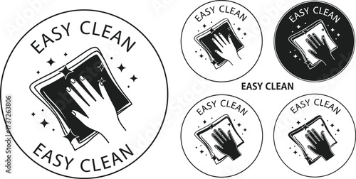 Easy Clean Icons Set Hand Wipes Dirt with Cloth Circle Cleaning Art