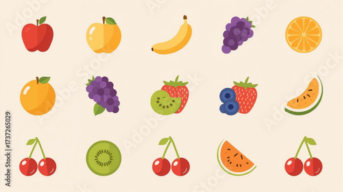 Colorful Assortment of Fresh Healthy Fruits Collection