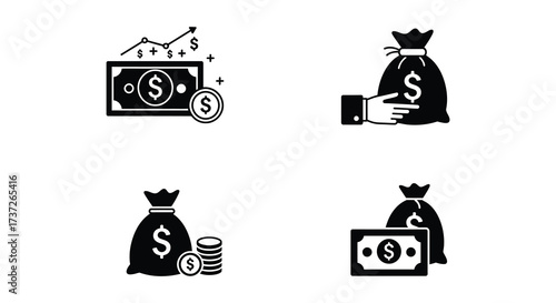 Financial growth and wealth accumulation illustrated with money bag icons