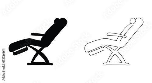 Two depictions of a reclining chair one solid and one outlined