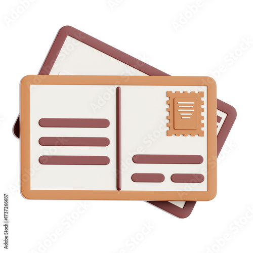 3D illustration Postcard Note