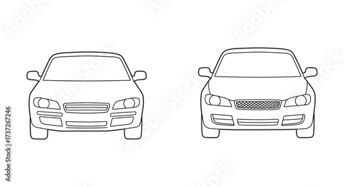 Simple line drawing of two modern cars facing forward side by side