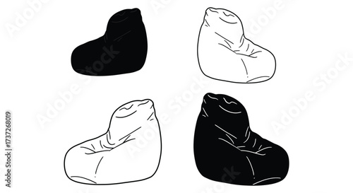 Four beanbag chair outlines in contrasting black and white tones