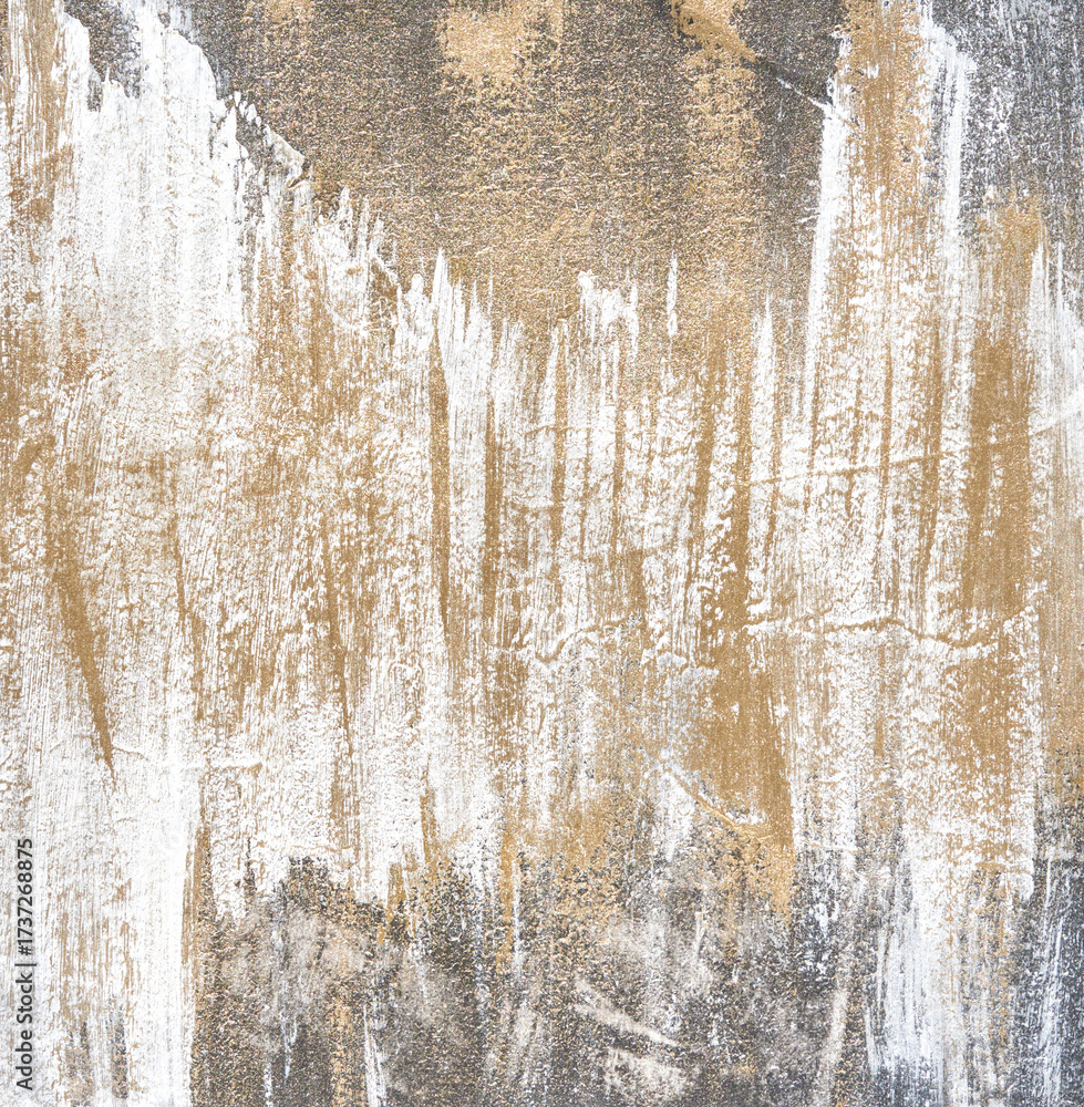 Fototapeta premium Abstract textured background with rustic white and brown paint strokes on rough surface.