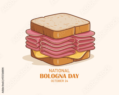 National Bologna Day vector. Bologna sandwich icon vector. Toasted bread with salami drawing. October 24. 