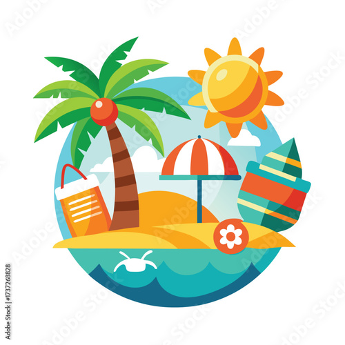 summer holiday tropical island with palm trees vector illustration