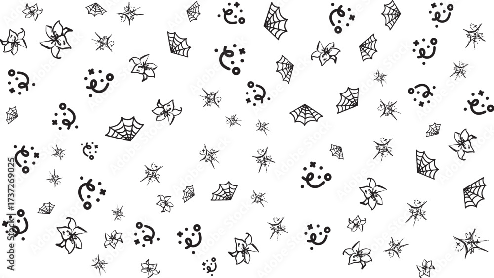 Fototapeta premium Halloween themed doodle pattern with spiders webs and flowers Keywords: halloween, spooky