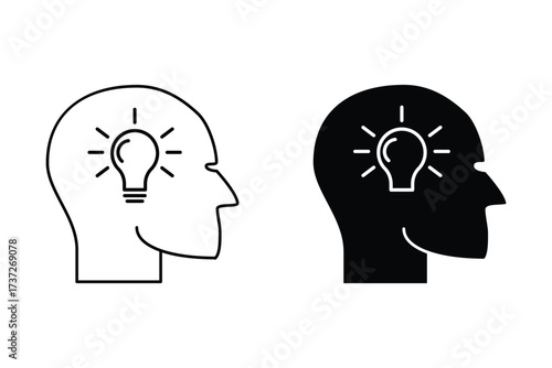 Dreaming, thinking idea. Flat line vector icon for mobile application, button and website design. Illustration isolated on white background. EPS 10 design, logo, app, infographic.