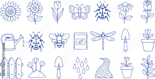 Hand Drawn Garden And Nature Elements Collection sunflower tulip