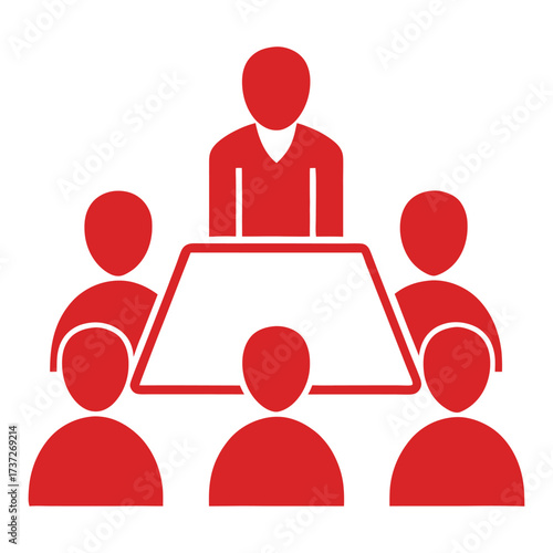 Team meeting icon with leader seated at table representing boardroom discussion and collaboration