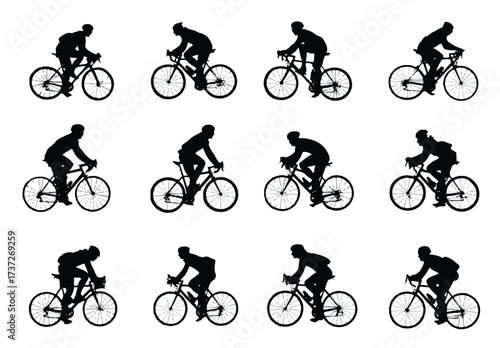 Diverse Cyclist Silhouettes in Motion Bike Riding Group Cycling Performance Endurance Athletes Training Sporty Lifestyle
