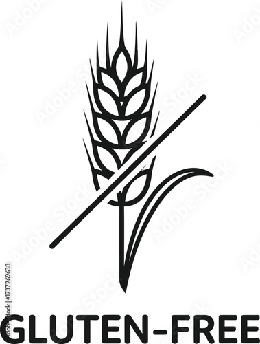 GlutenFree Symbol with Grain Crossed in Black and White Simple Minimalist Icon