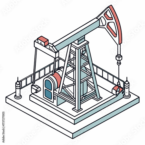 Illustration of an oil pump, a machine used to extract crude oil from the ground, often found in oil fields, a symbol of the petroleum industry and energy production