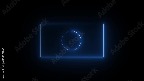 Glowing neon circle and rectangles animation icon on black background. Glowing neon square frame animation. 4k.