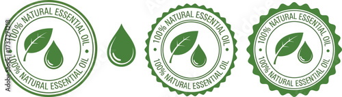 Green Natural Essential Oil Stamp Designs with Leaf and Drop on White